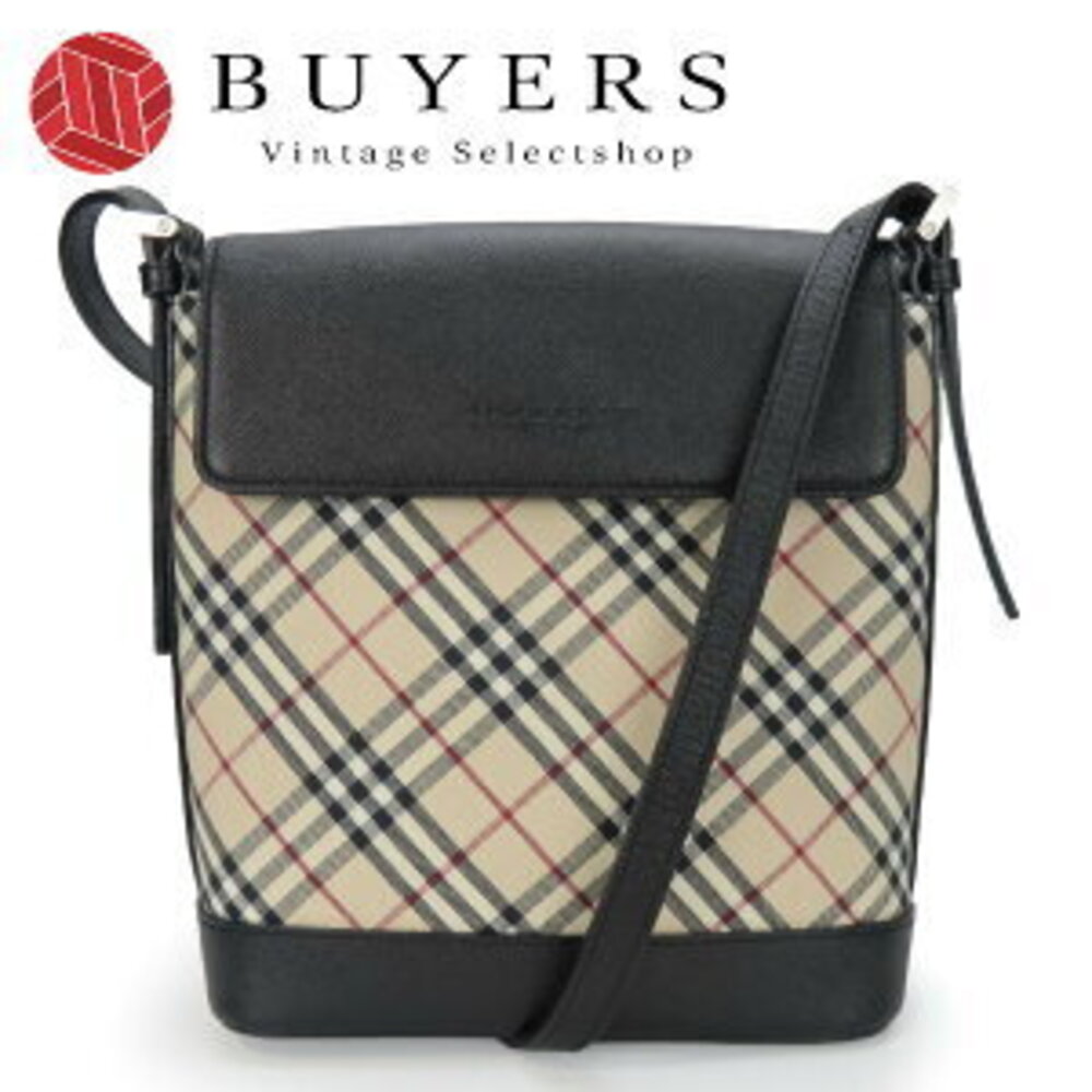 Burberry Shoulder Bag Canvas Leather Beige Black Nova Check Crossbody